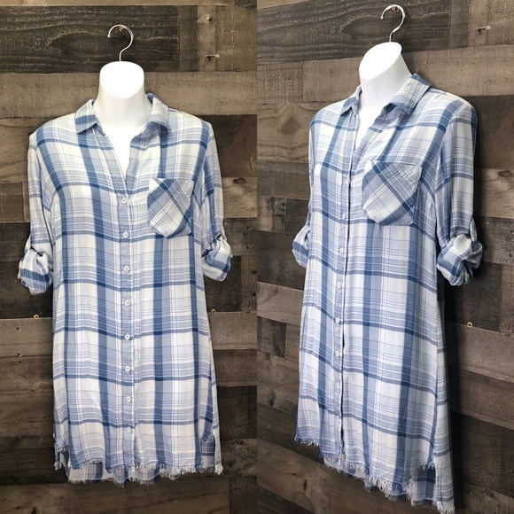 cloth & stone Dresses & Skirts - Cloth & Stone Blue Plaid Button Down Shirt Dress